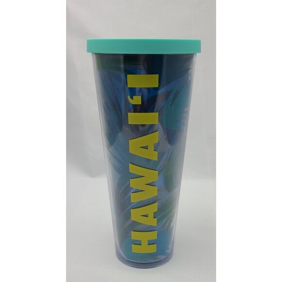 Starbucks 2014 Hawaii 24oz Tumbler Green Blue Palm Tree - Picture 1 of 5